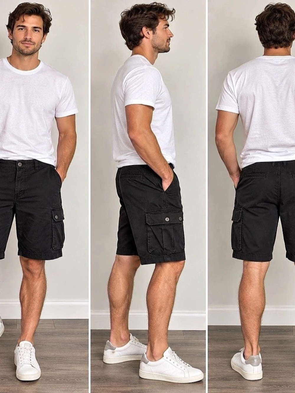 George Men's Cargo Shorts Black Waist 38